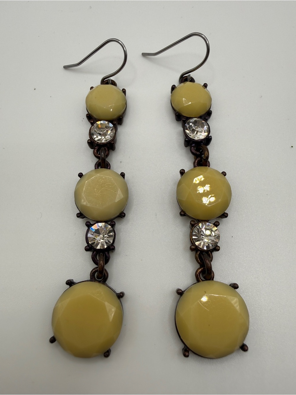 Dana Buchman Lemon Yellow Faceted Drop Earrings with Crystal Accents